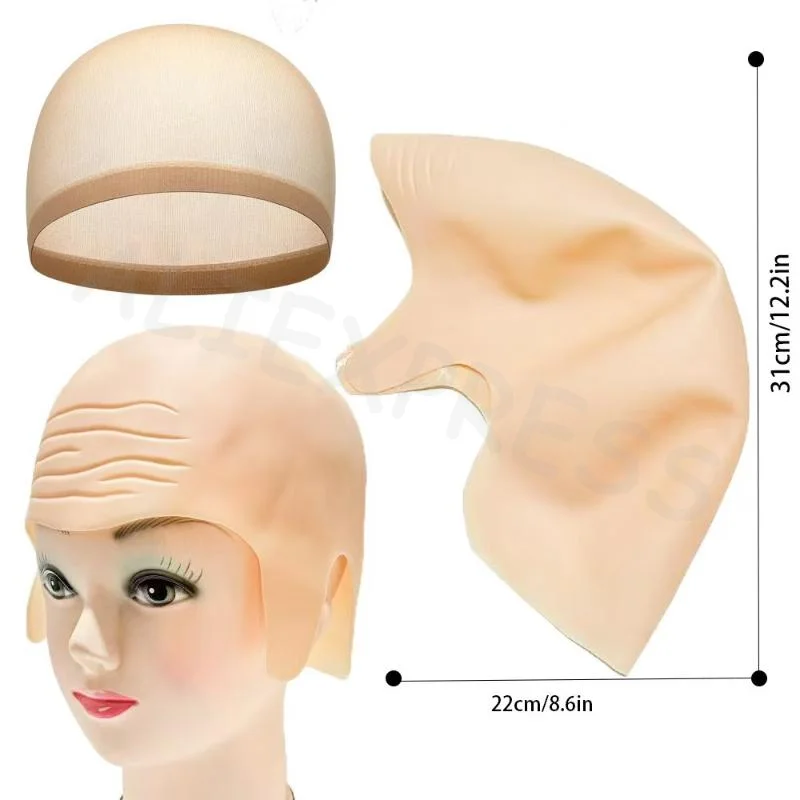 Halloween Bald Cap Set 1 Pack Nylon Latex Breathable Cosplay Hat Stretchable Wig Cap for Costume Party Movie Makeup Use