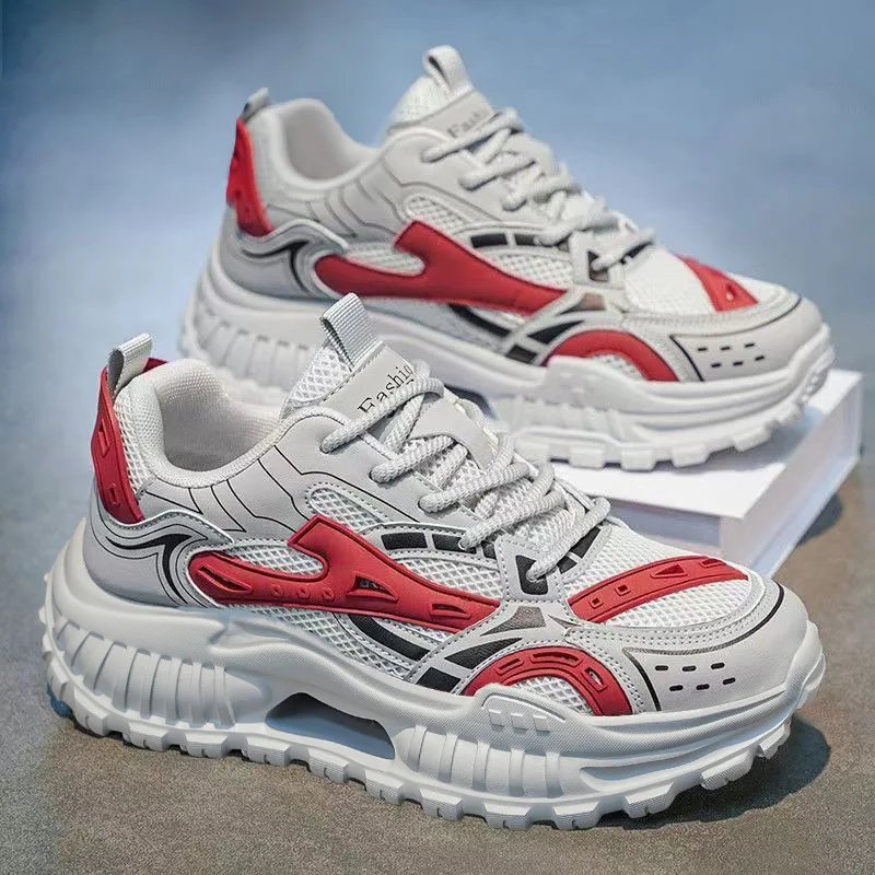 Men's shoes summer breathable mesh dad shoes thick sole height increasing casual trend versatile soft sole sports shoes