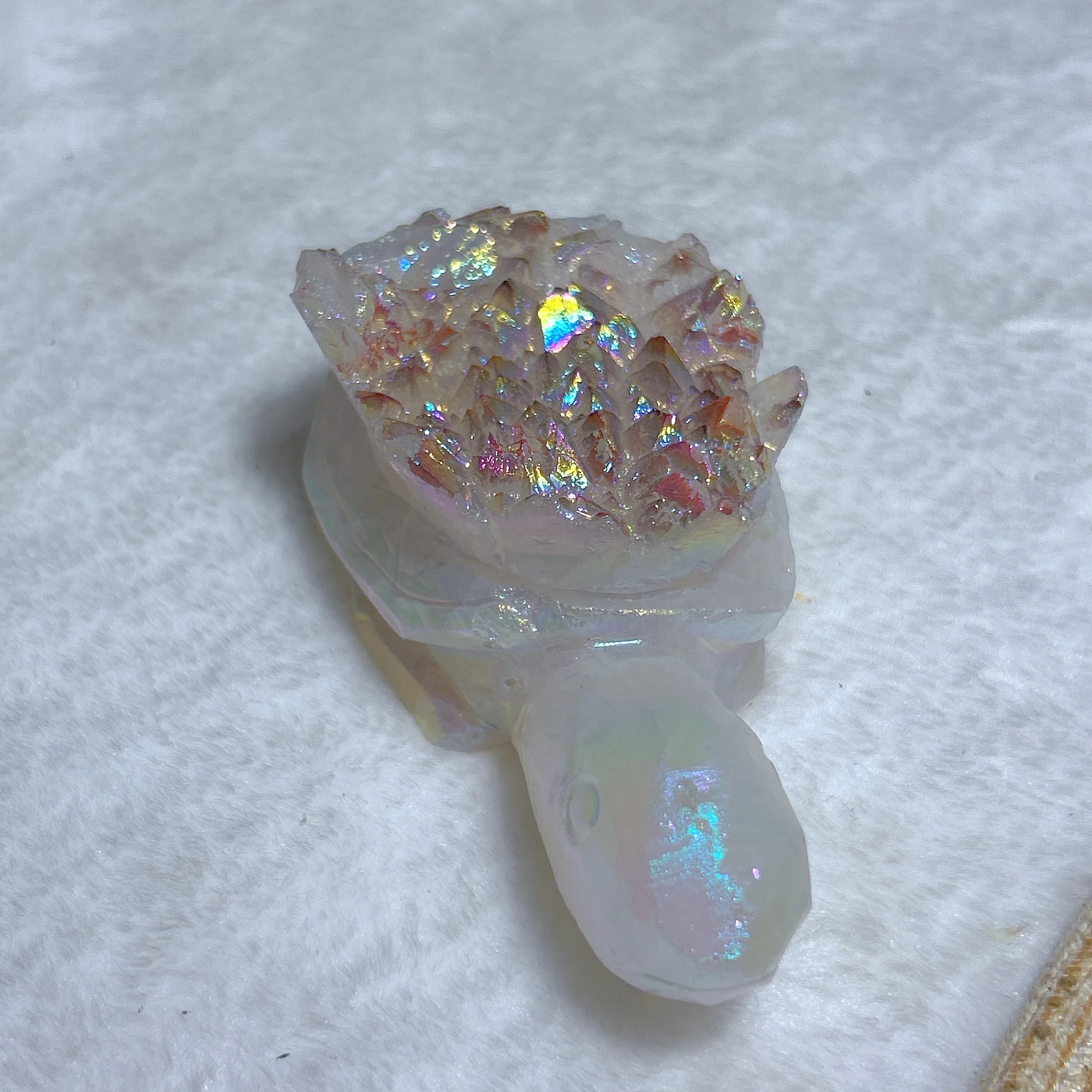 Healing Natural Crystal Aura Rainbow Clear Quartz Cluster Tortoise Carving Gemstones Mineral Energy Home Decorations Gift
