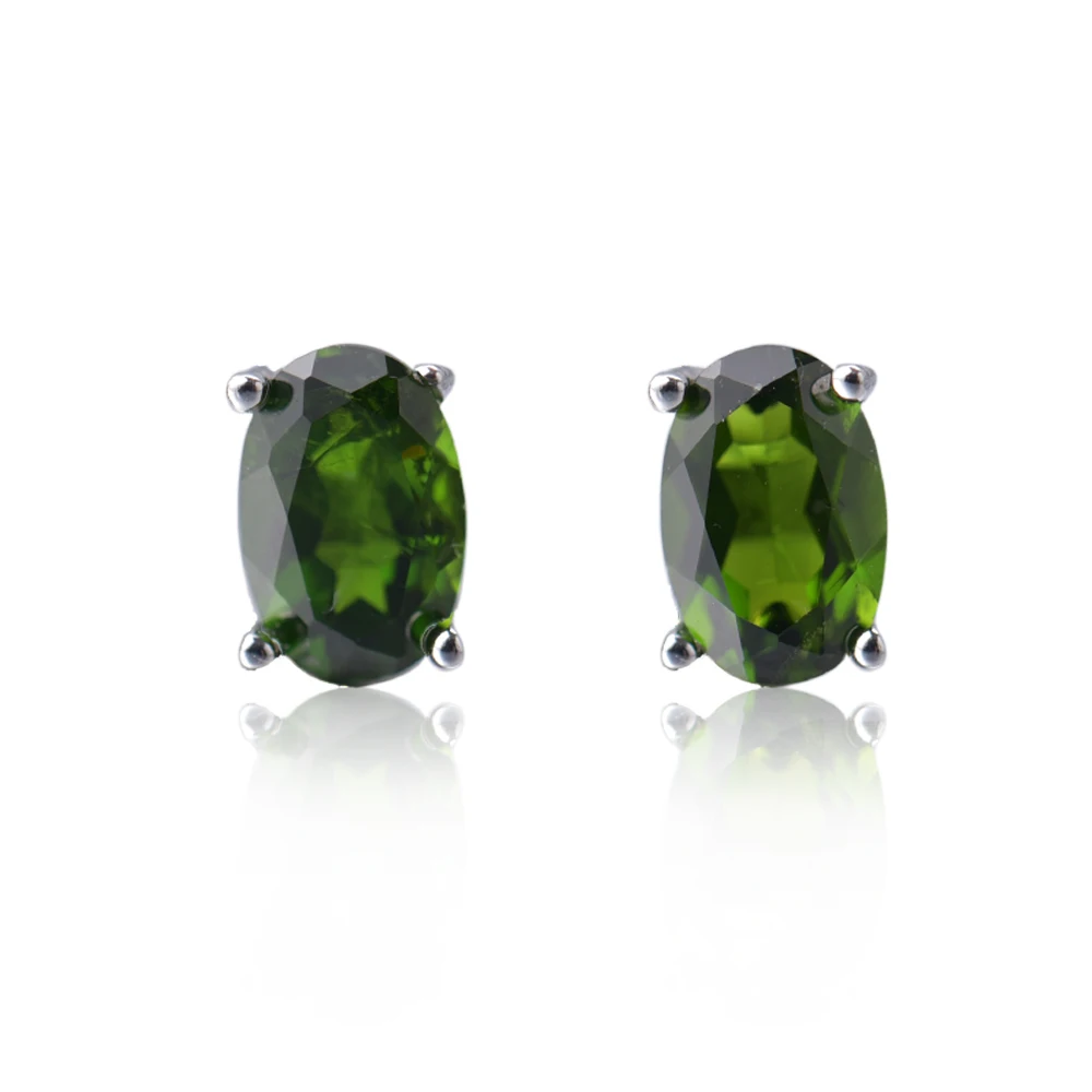 ITSMOS Genuine Diopside Earrings Studs Oval Simple Silver Green  Diamond Crystal Stud Earrings for Women Minimalist Jewelry