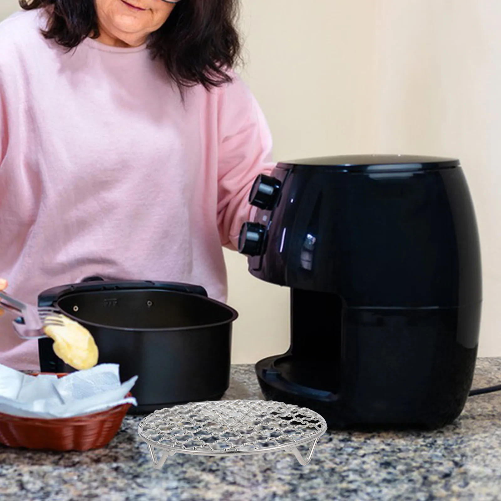 

Stainless Steel Bbq Mesh Grill Round With Legs For Baking Roasting Air Fryer Electric Ceramic Stove Oven Pizza Rack