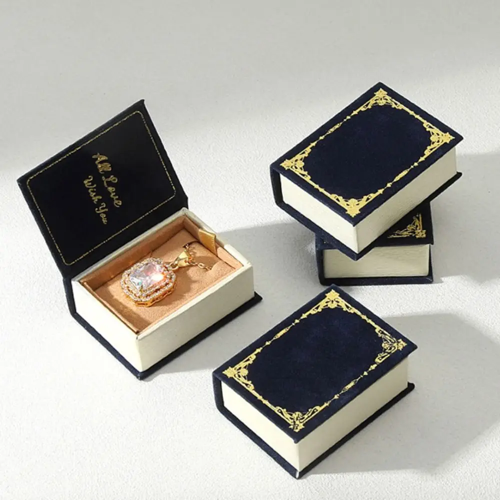 

Durable Creative Book Shape Ring Box Flip Lid Magnetic Engagement Ring Case Velvet Storage Box Jewelry Packaging Gift Box