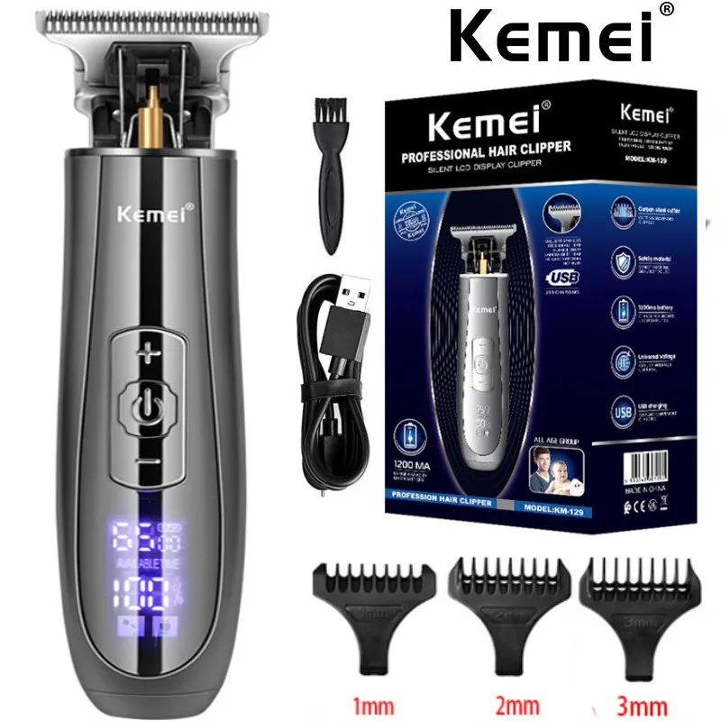 

Kemei 129 Electric Hair Trimmer 10w Powerful LCD Clipper 0mm Baldheaded Hair Clippers Barbershop Rechargable Adjustable Speed