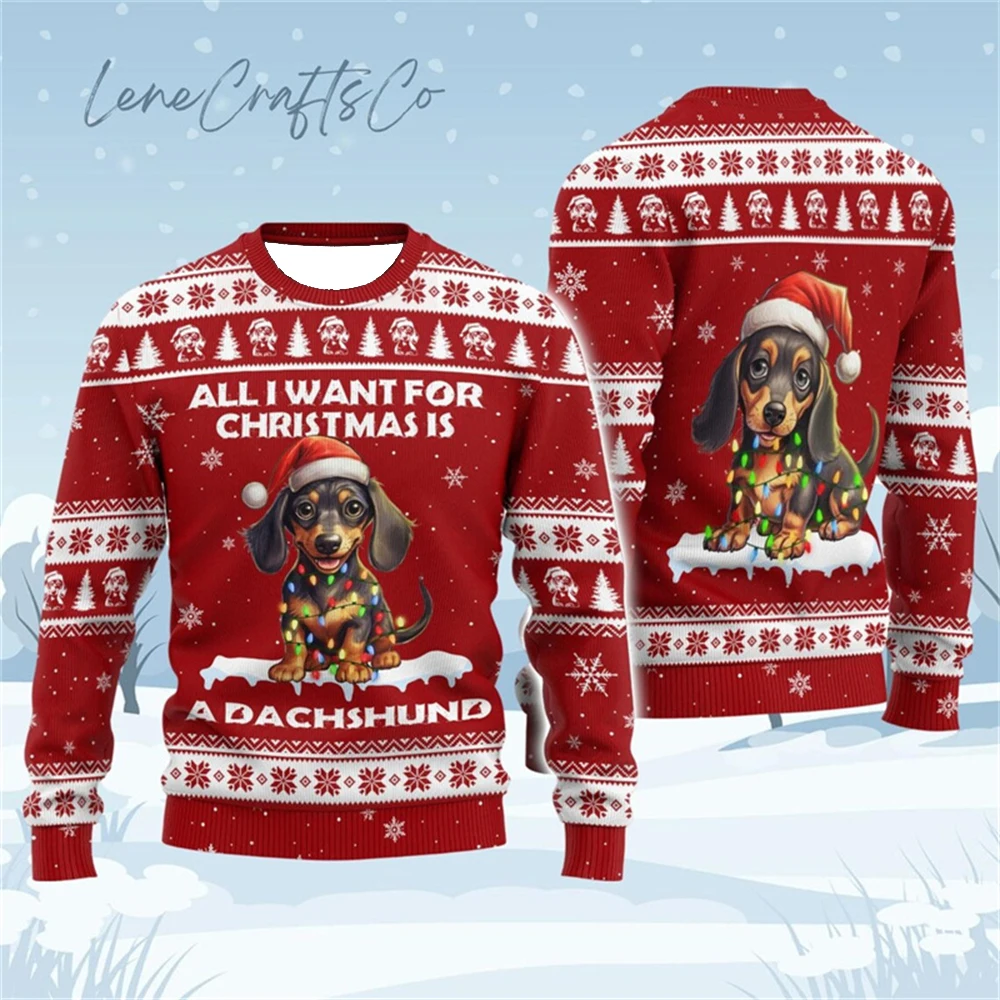 مضحك ثلاثية الأبعاد طباعة الألماني الجرافيك عيد الميلاد سترة قبيحة لطيف كلب جولة الرقبة البلوز البلوز السنة الجديدة عيد الميلاد بلوزات #4