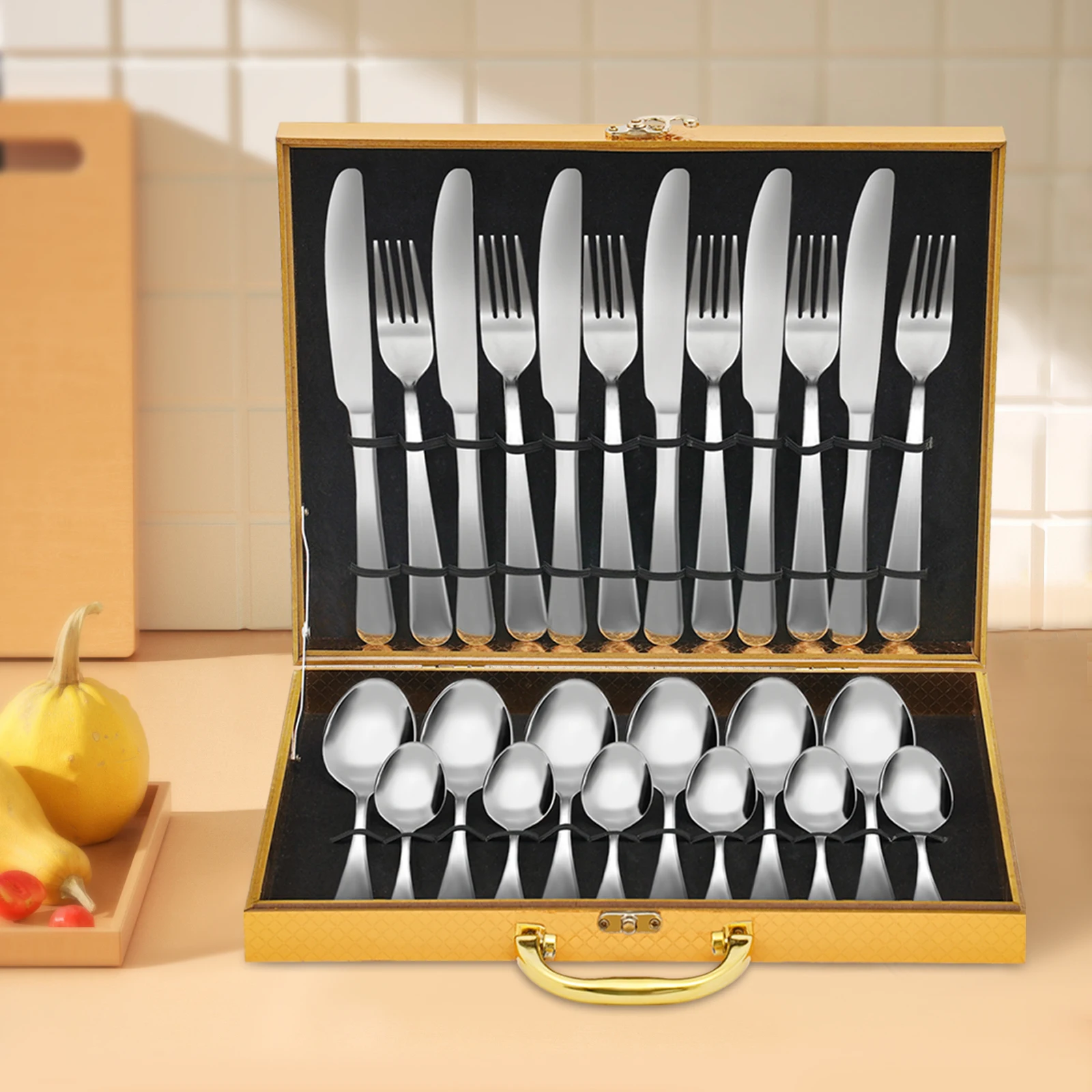 24-piece Stainless Steel Cutlery Set for Kitchen Daily Use with Carrying Case