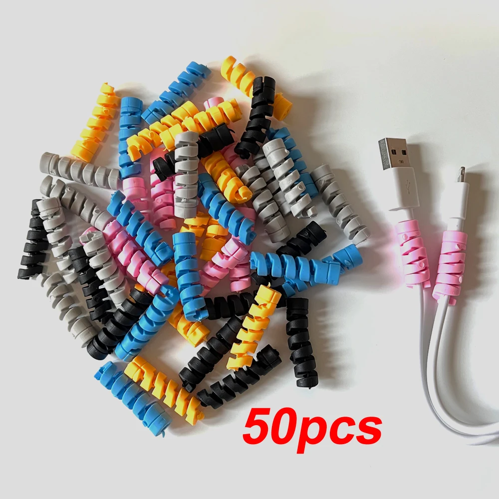 50pcs Spiral Charging Cable Protector For Mobile Phone Mouse USB Charger Cord Protector Cable Winder