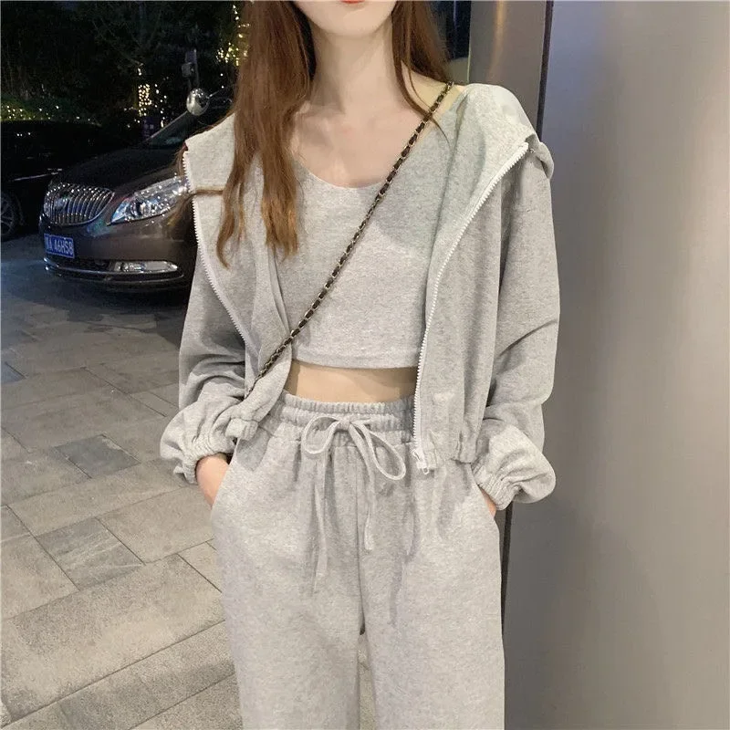 Spring Autumn Korean Style Three-Piece Set Jacket Loose Casual Fashion Sports Suit For Women Sweet Street College Style