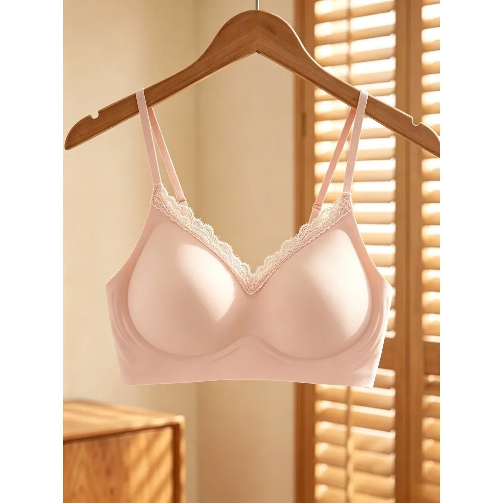 Women Lace Outer Expansion Comic Bra Thin Strap Seamless Push Up Thick Cup Summer Small Bust Gathering Wireless Underwear 32-38