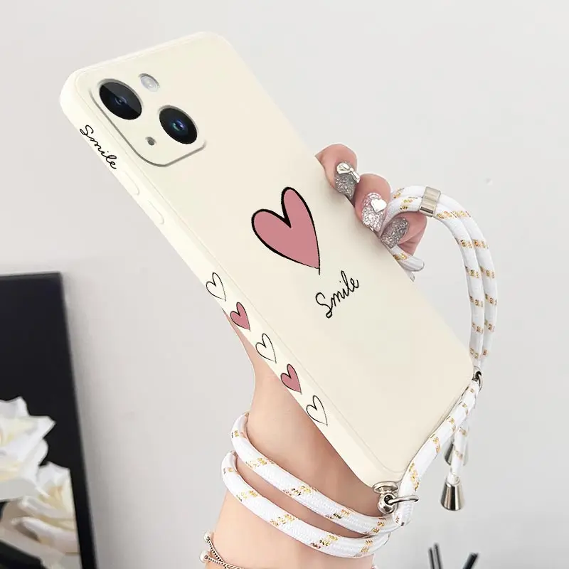 Big Red Heart Crossbody Lanyard Silicone Phone Case For iPhone 14 13 12 11 Plus Pro Max Mini X XR XS 8 7 6 6S Plus Cover