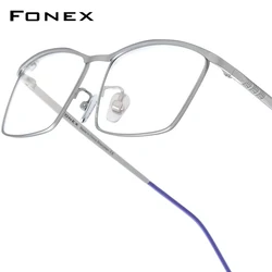 FONEX Pure Titanium Glasses Frame Men New Brand Design Square Eyeglasses Ultralight-Weight High Quality Japanese Eyewear 85726