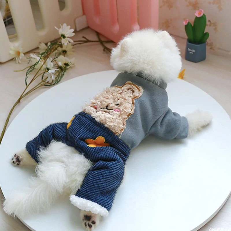 1PC pet clothes cat winter thickening powder blusher flower bear cotton padded jacket suitable for small and medium-sized dogs