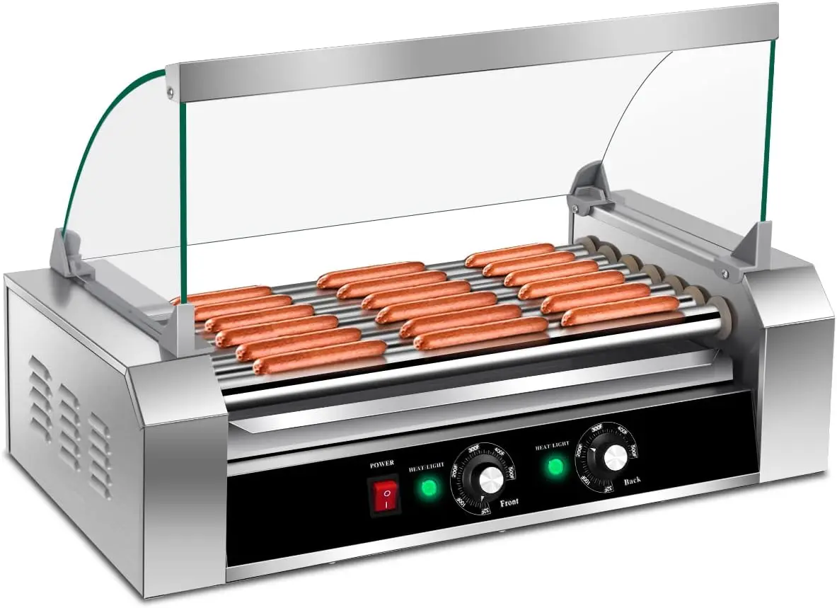 

Hot Dog Roller Machine, 7 Non-Stick Rollers 18 Hot Dog Sausage Grill Cooker Machine with Removable Stainless Steel Drip Tray