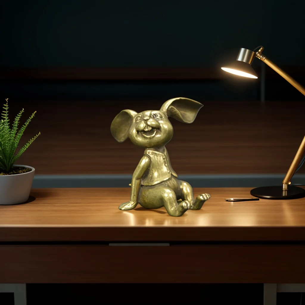 1/2 pieces of cute big-eared rabbit brass animal ornaments, perfect for your home