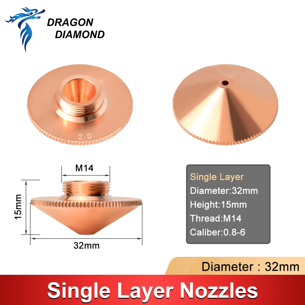 Dragon Diamond Dia.28/32mm H15 Calibro 0.8-5.0 Ugello laser per saldatura a strati singoli/doppio per macchina CNC per taglio laser a fibra