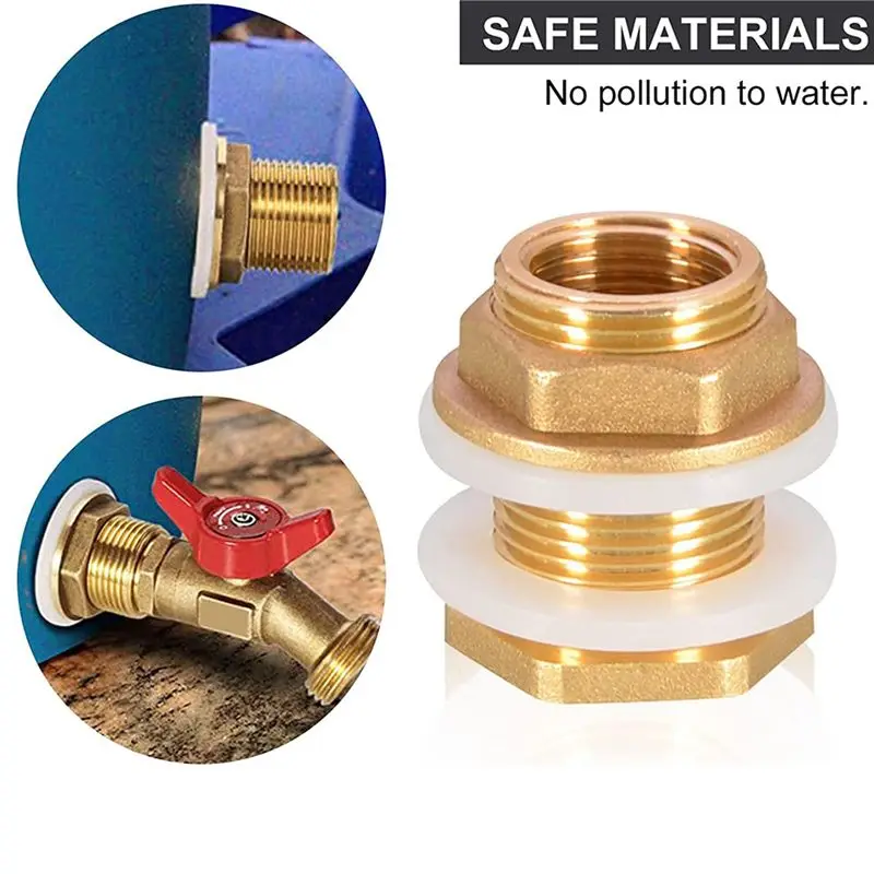 A69esolid Brass Bulkhead Fitting,15Set 1/2In Female 3/4In Male Solid Brass Water Tank Connector Threaded With Silicone Rings