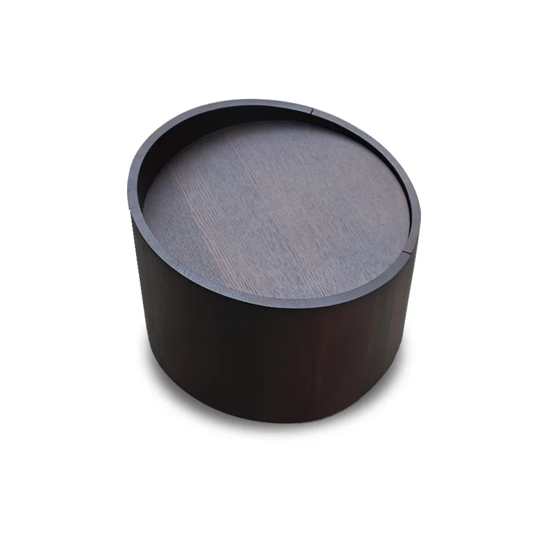 

Italian minimalist Nordic modern bedroom ins light luxury creative smoky color solid wood round bedside table
