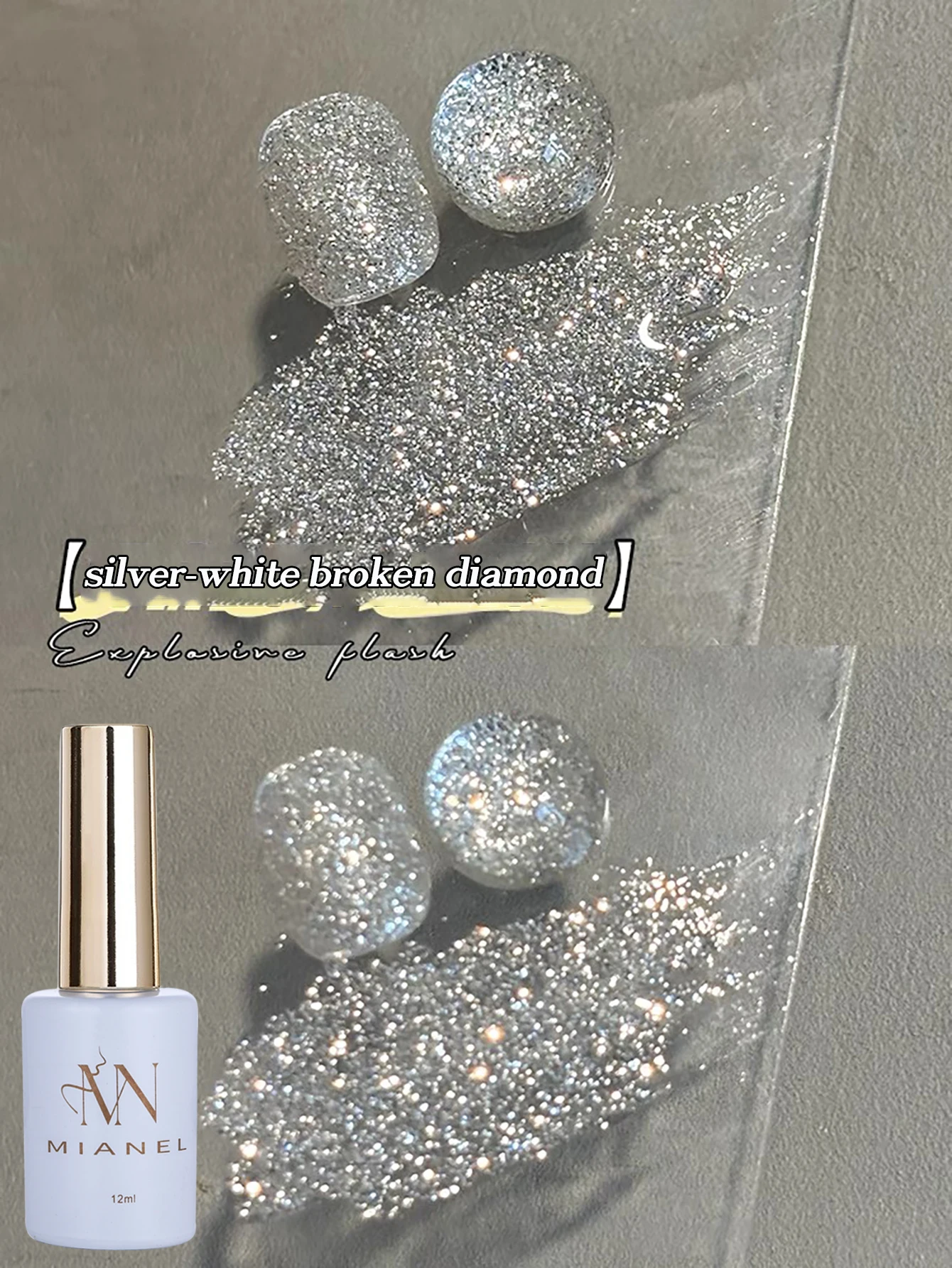 1 Stück 12 ml Kokosmilch weiß Super Flash Glitter Gel Nagellack Top glänzend bei Nacht inklusive rosa Nägel Sommernägel Nagelkunst