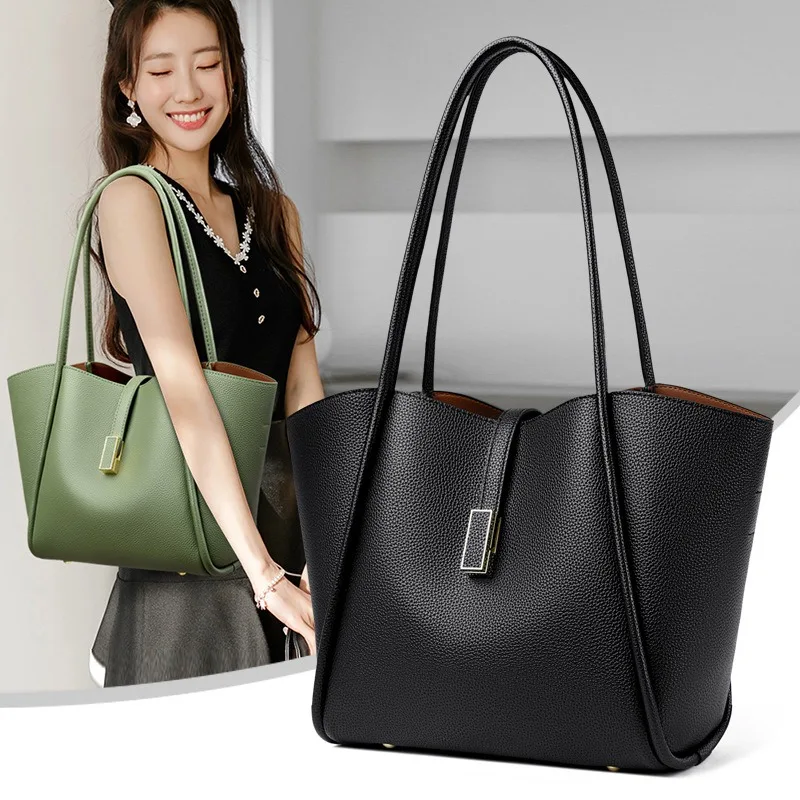 

2025 New Bucket Bag Women's Simple Large Capacity Tote Bag Women's Commuting Versatile Trend PU Leather Shoulder Bag