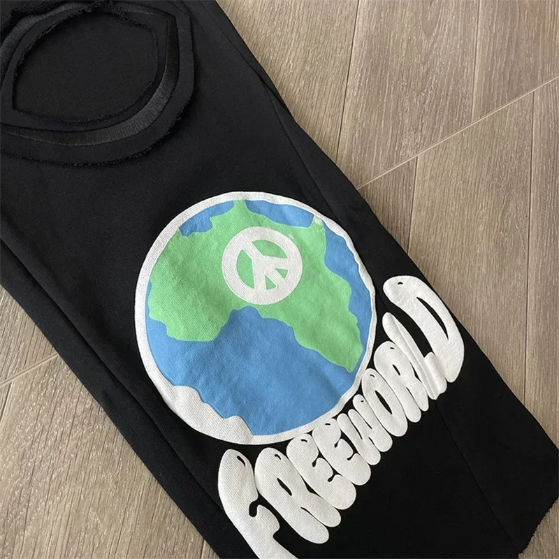 25ss Foam Printing Sweatpants Women Best Quality Black Pure Jogger Drawstring Pants Oversized Mens Pants