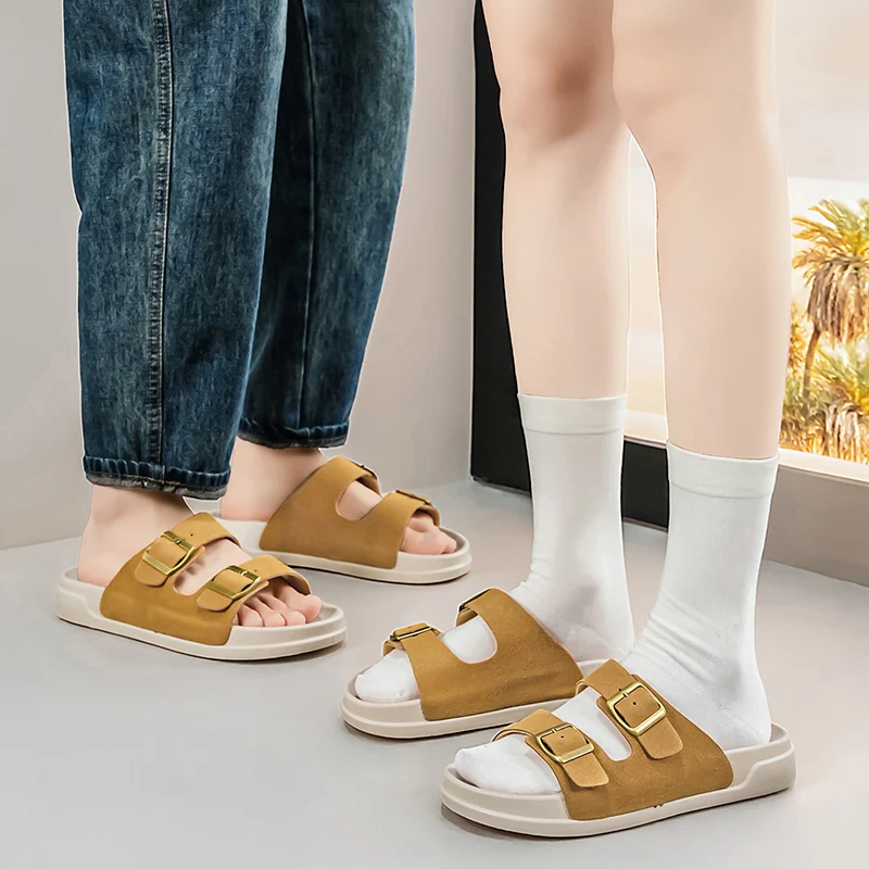Couple Imitation Belt Buckle Adjustable Thick Bottom Slippers, Summer New Soft Sole Beach Sandals, Casual Outdoor Seaside Shoes view 6