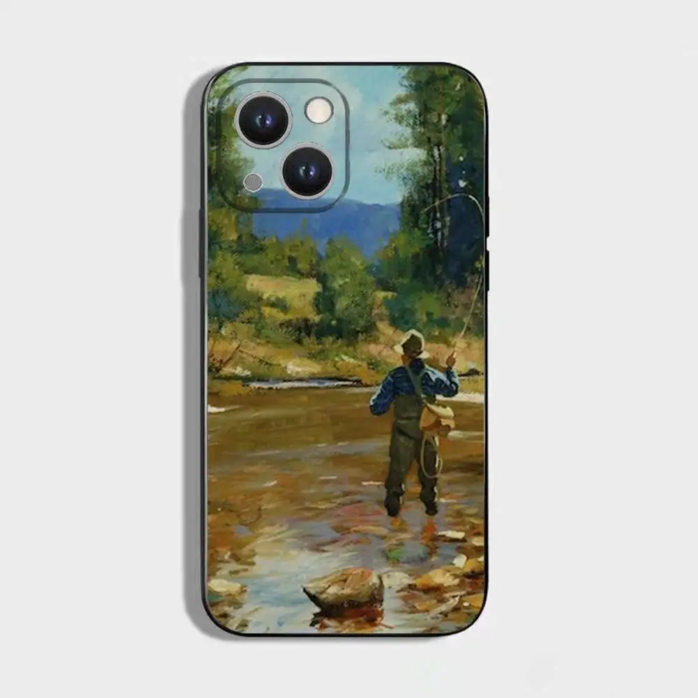 حافظة هاتف للصيد والصيد لهاتف آيفون 17,16,15,14,13,12,11 Plus,Pro Max,XS,X,XR,SE,Mini,8,7,غطاء أسود من السيليكون الناعم