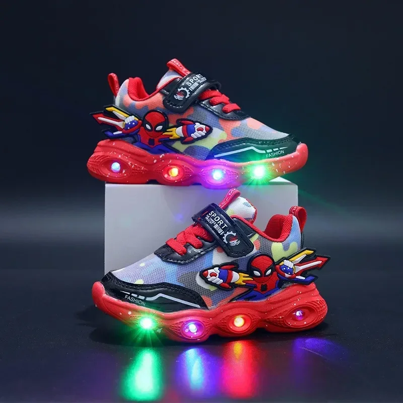 Disney Spiderman Sneakers luminose a Led per bambini moda per ragazzi ragazze scarpe per bambini scarpe da corsa sportive traspiranti