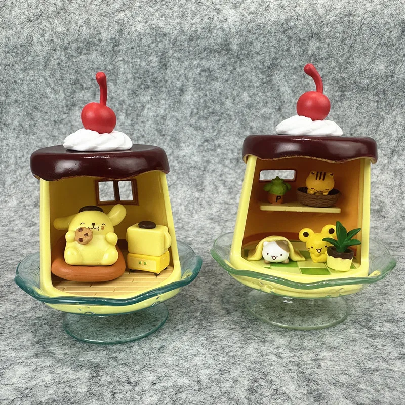 In Stock Anime Character Pudding House Blind Box Miniature Diorama Figure Kawaii Desktop Scene Ornament Collectible Fans Gifts