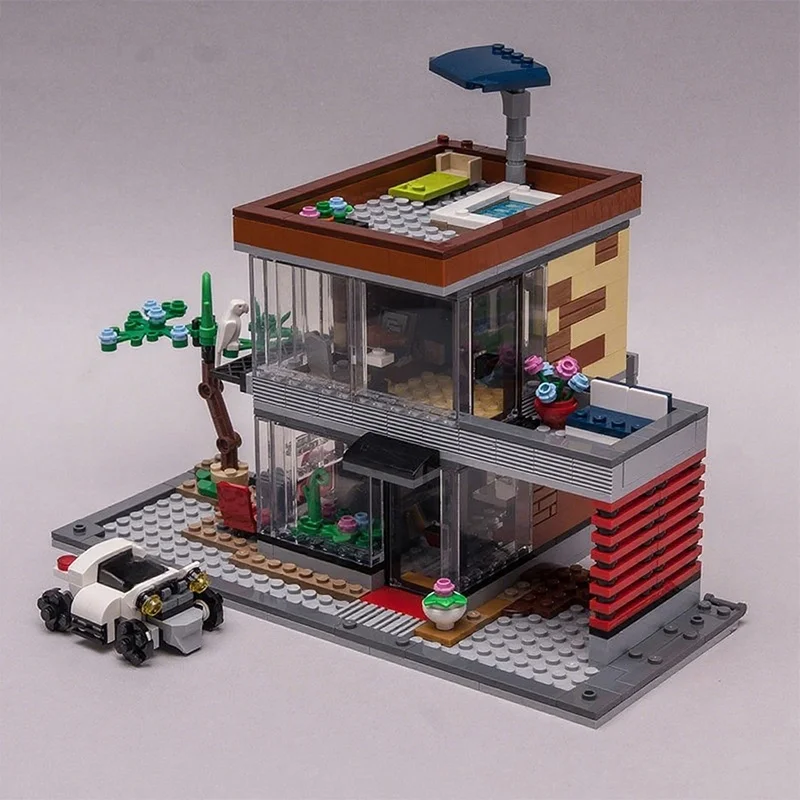 597 قطعة MOC الحديثة المعيشة منزل الخالق 3 1ed نموذج اللبنات لعبة تجميع DIY بها بنفسك فكرة الإبداعية هدية الكريسماس الطوب الاطفال #3