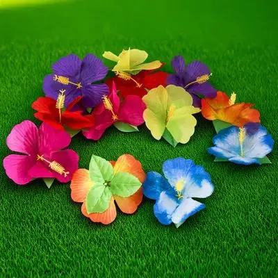 

72Pcs Simulation Hibiscus Flower DIY Artificial Arrangement for Hawaii Party Decor Home Desktop Fake Blooms