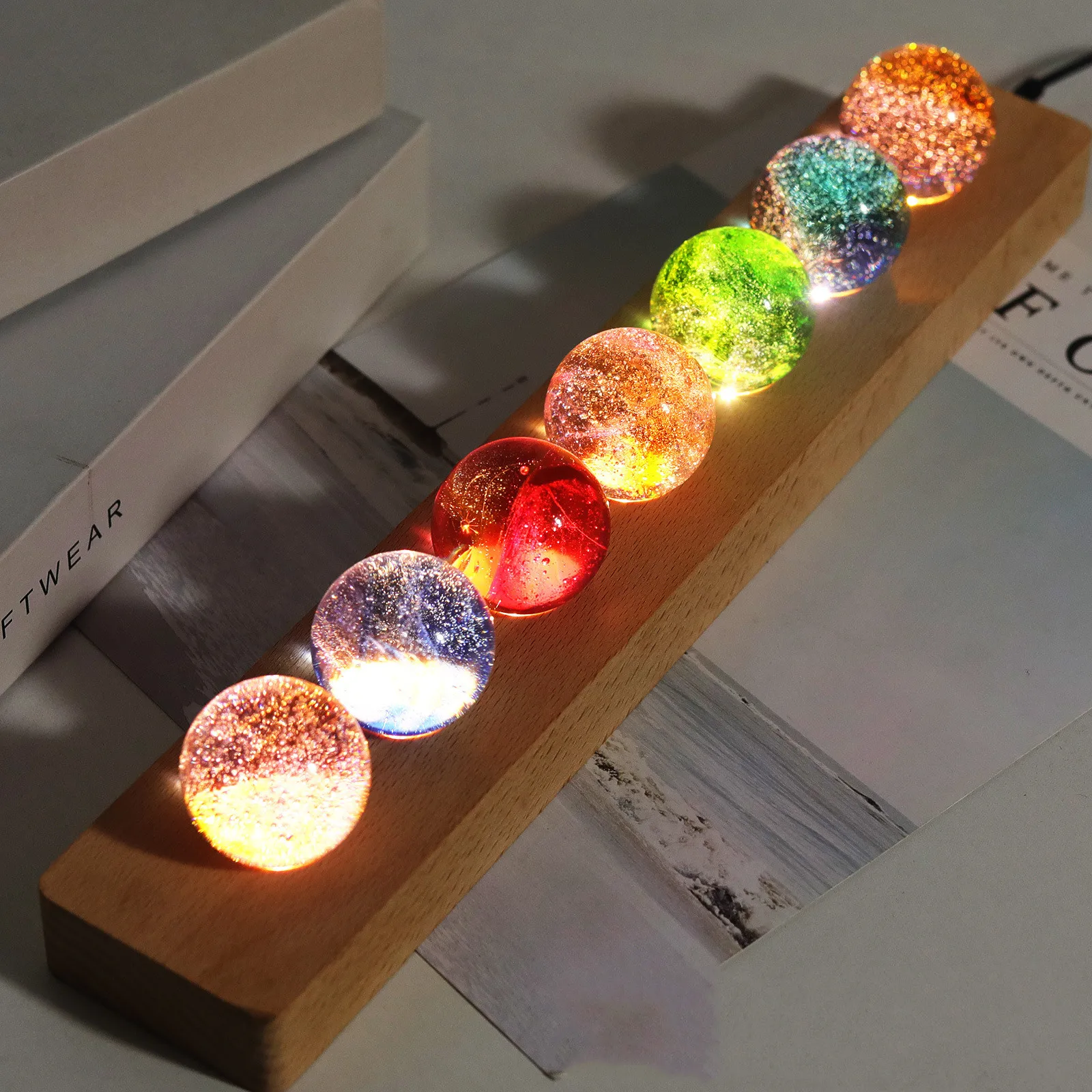 Light Luxury Colorful Glass Ball Luminous Planet Home Decor Crystal Handicraft Cosmic Model Gift