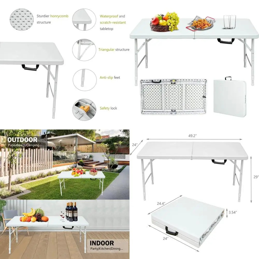 

Folding Plastic Picnic Table 4ft, Heavy Duty, White, Ideal for Camping, Parties, Indoor & Outdoor Use