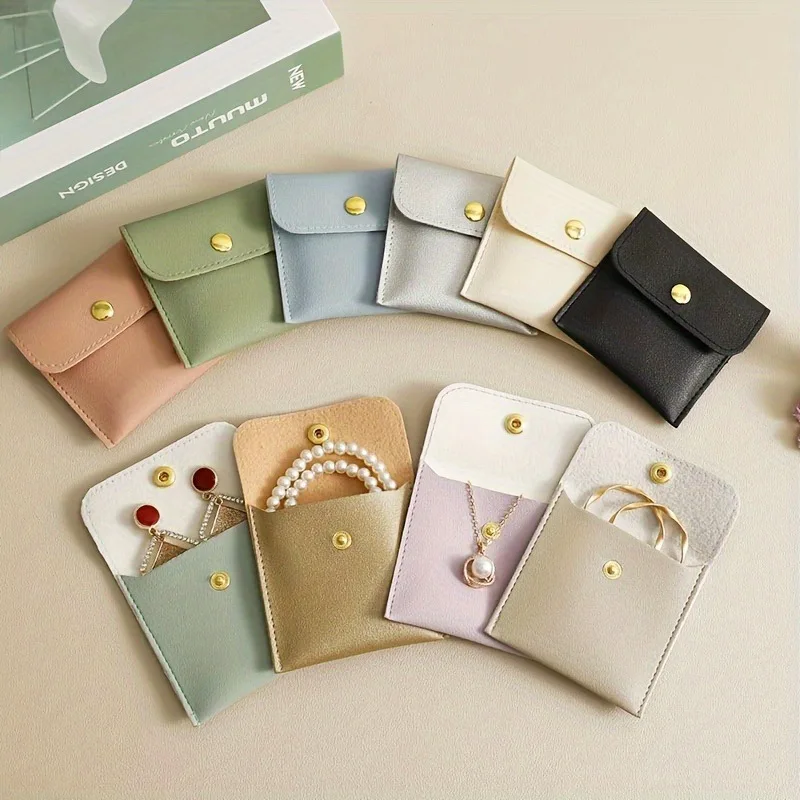 5pcs Faux Leather Jewelry Pouches Assorted Colors Snap Closure Bags for Rings Pendants Necklaces Jewelry Organizer Storage