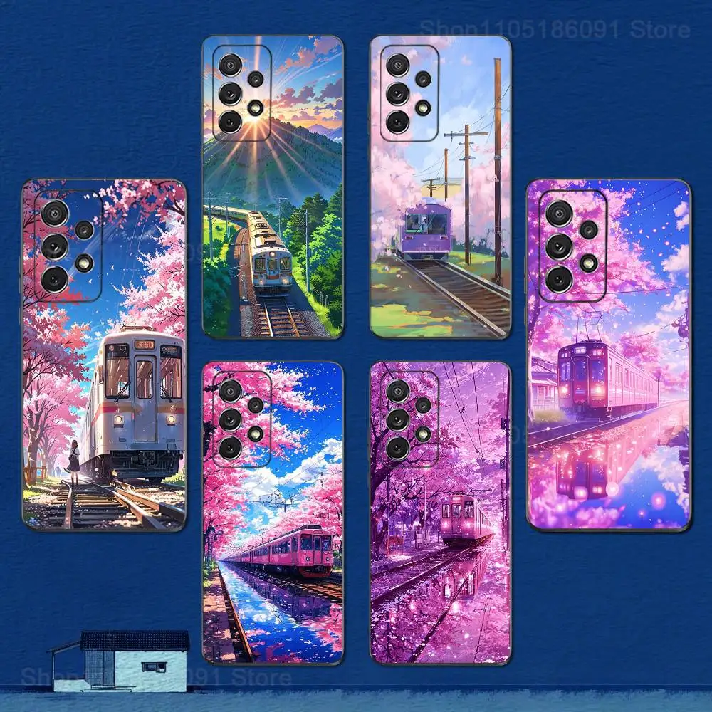

Cherry Blossom Train Phone Case For Samsung S22,S21,S20,S10,S9,S25,S24,S23,Ultra,FE,Plus,Lite,Soft Silicone Black Cover