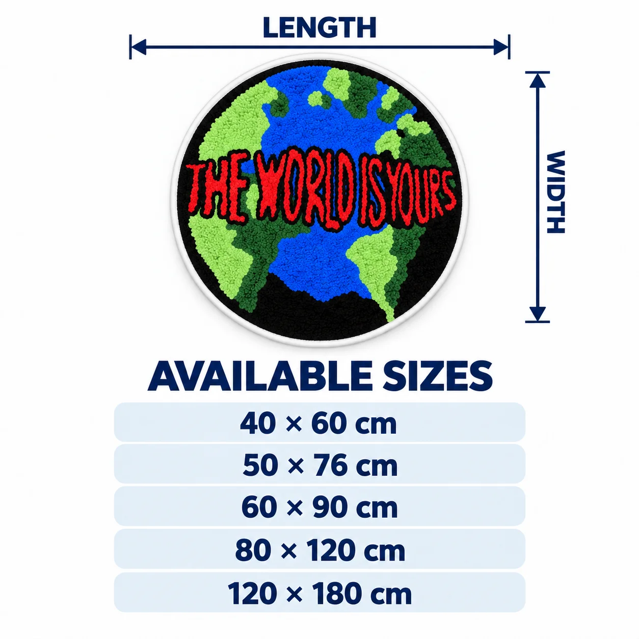 World Globe Quote Shaped Area Rug, Inspiring Motivational Floor Mat for Bedroom Living Room Office, Bold Modern Home Decor Gift