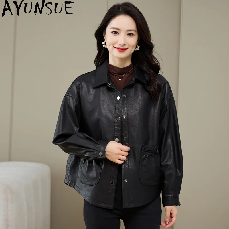 AYUNSUE จริงหนังแจ็คเก็ตผู้หญิงหนังแกะแท้สตรีเสื้อฤดูใบไม้ผลิฤดูใบไม้ร่วงเสื้อผ้าผู้หญิง 2025 ใหม่ในเสื้อ Jaqueta De Couro