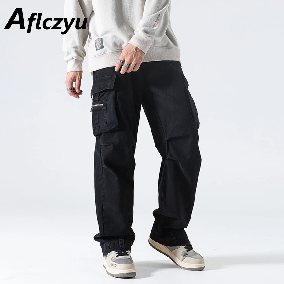 Multiple Pockets Cargo Pants Men Vintage Streetwear Pants Men Fashion Casual Solid Color Trousers Male