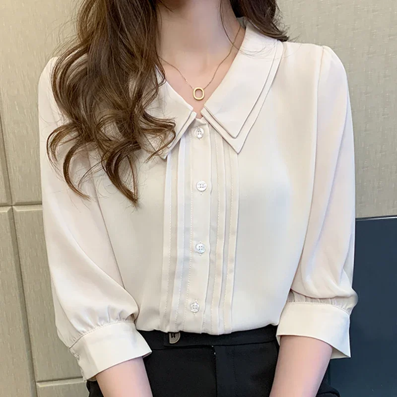 

Blouse Women Blusas Mujer De Moda Women Blouses Summer Short Sleeve Shirts Chiffon Blouse Shirt Tops Blusa V1484