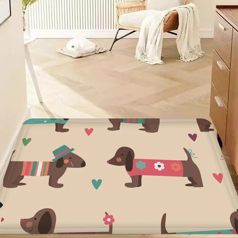 Cute Dachshunds Floor Mat INS Style Soft Bedroom Floor House Laundry Room Mat Anti-skid Household Carpets