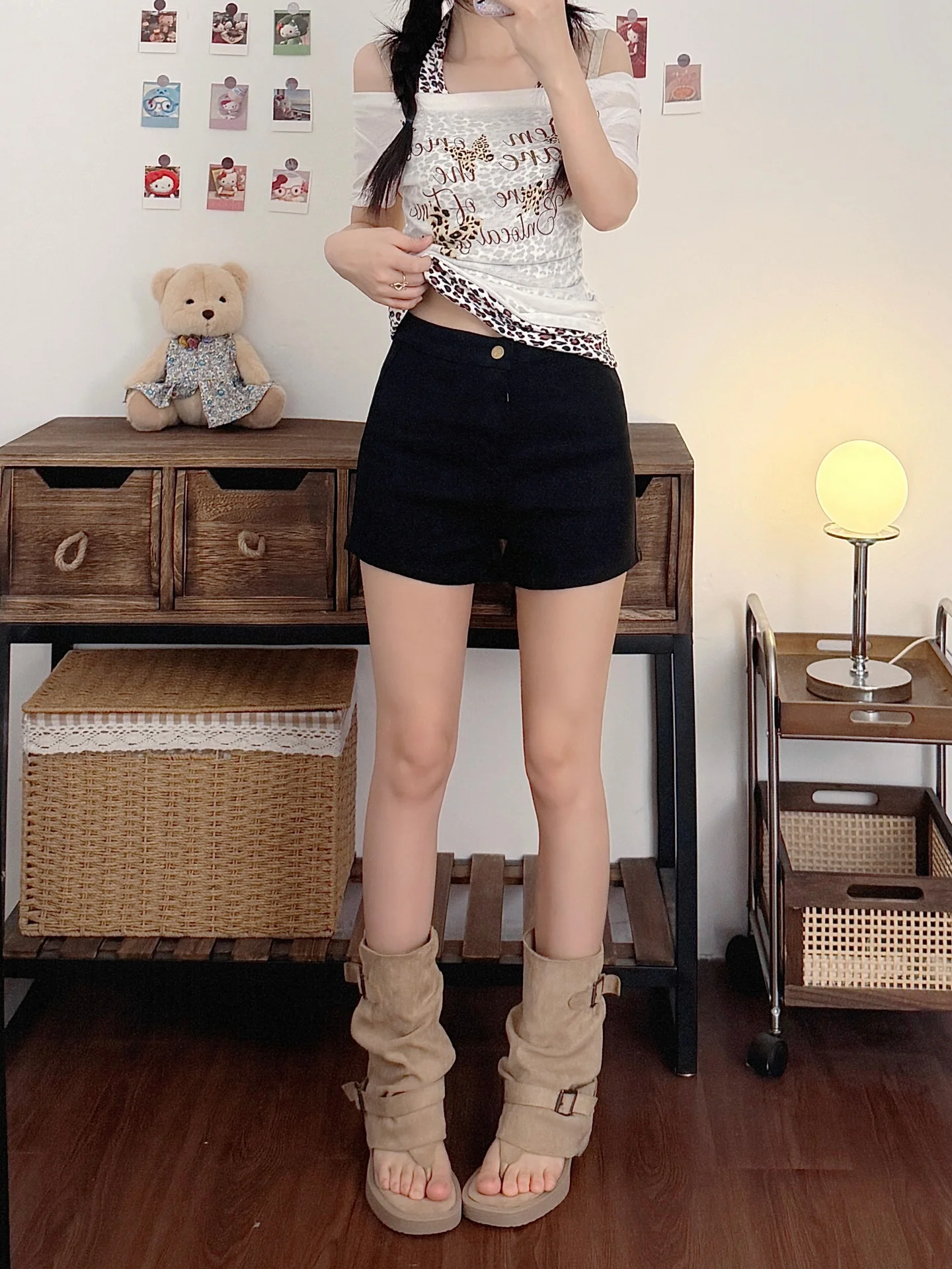 

High Waist Black Denim Shorts Women's Summer plus Size Bootcut Pants Casual Elastic Slimming Hot Pants Comfortable Cotton