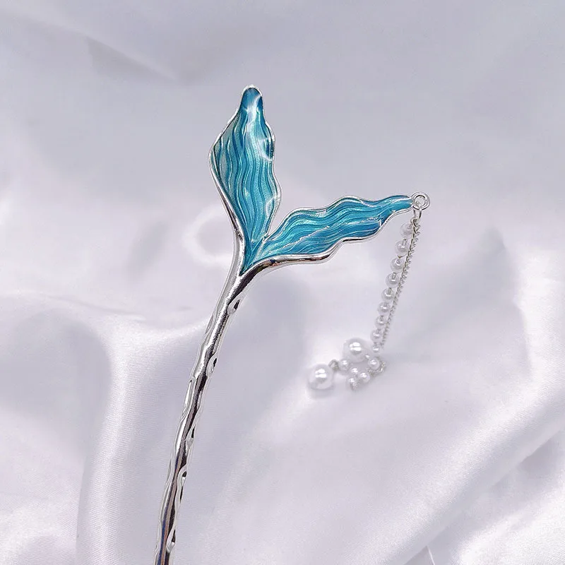 

New Chinese-style blue fishtail hairpin, women's niche and elegant simple coiled hairpin, hair accessory, headwear and hairpin