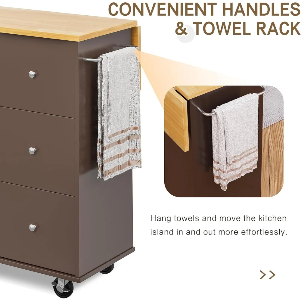 "Mobile Kitchen Island with Storage and Adjustable Folding Table"