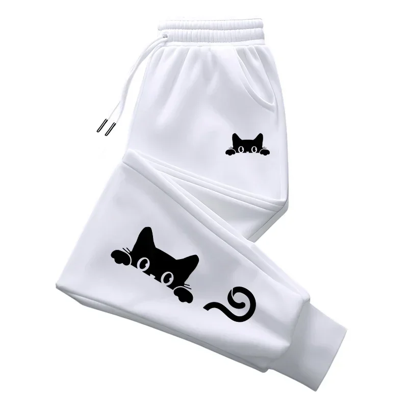 2026 Hot Sale Women's Solid Color Sweatpants Cute Cat Print All Season Casual Sporty Jogging Pants Home Outdoor Trousers