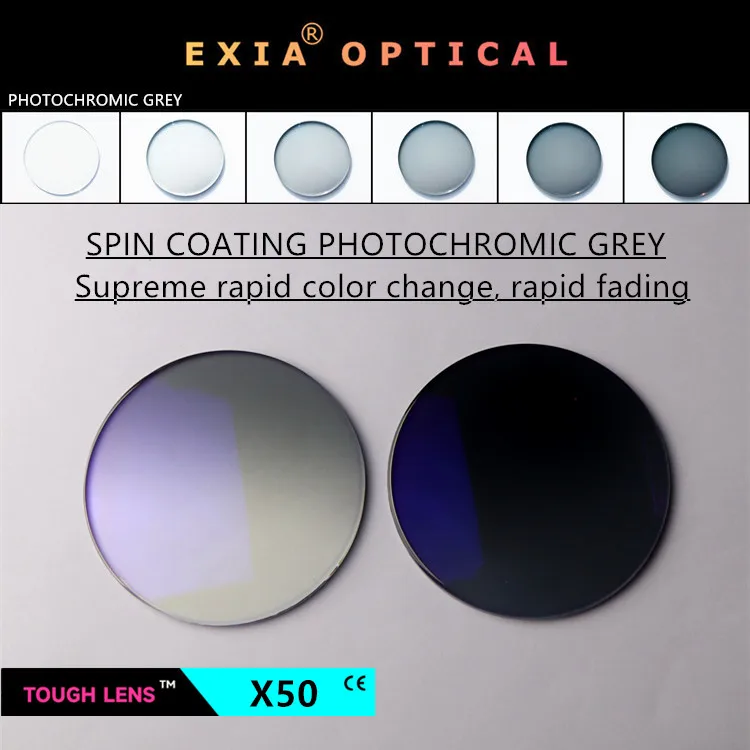 

Объектив EXIA X50 с вращающимся покрытием, фотохромные градиентные серые линзы для солнцезащитных очков MR-8 1,61 SHMC UV400
