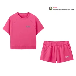 TRAF ZR Casual Printed Short Sets COTTON Two Piece Sets Women Outifits O-neck Short Sleeve Tops Elastic Waistband Shorts