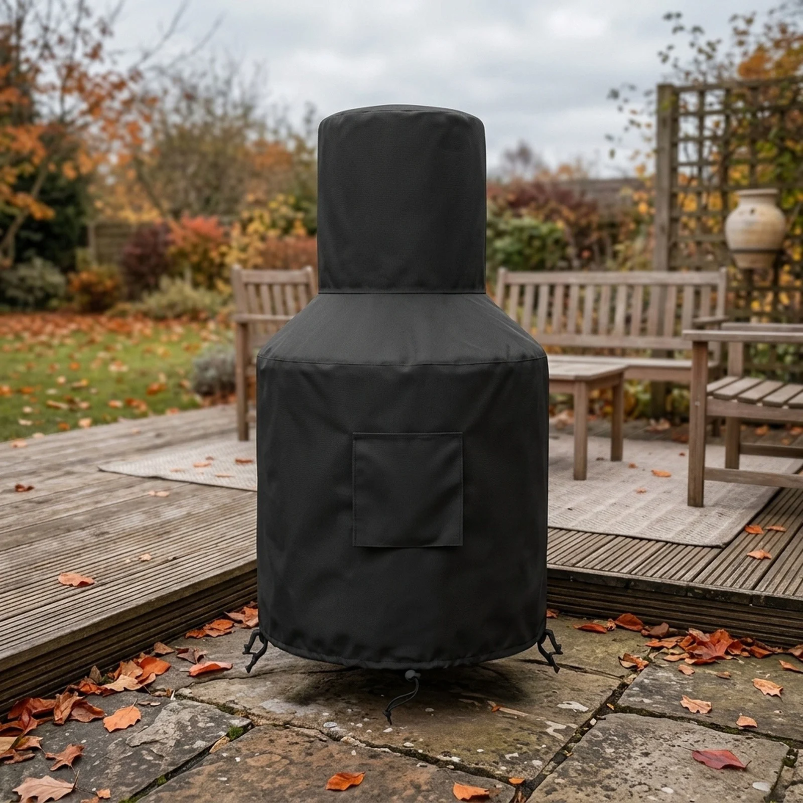 48 Inche Height Protective Cover Chiminea Cover 420D Polyester All Round Protection Black Oxford Cloth Chiminea