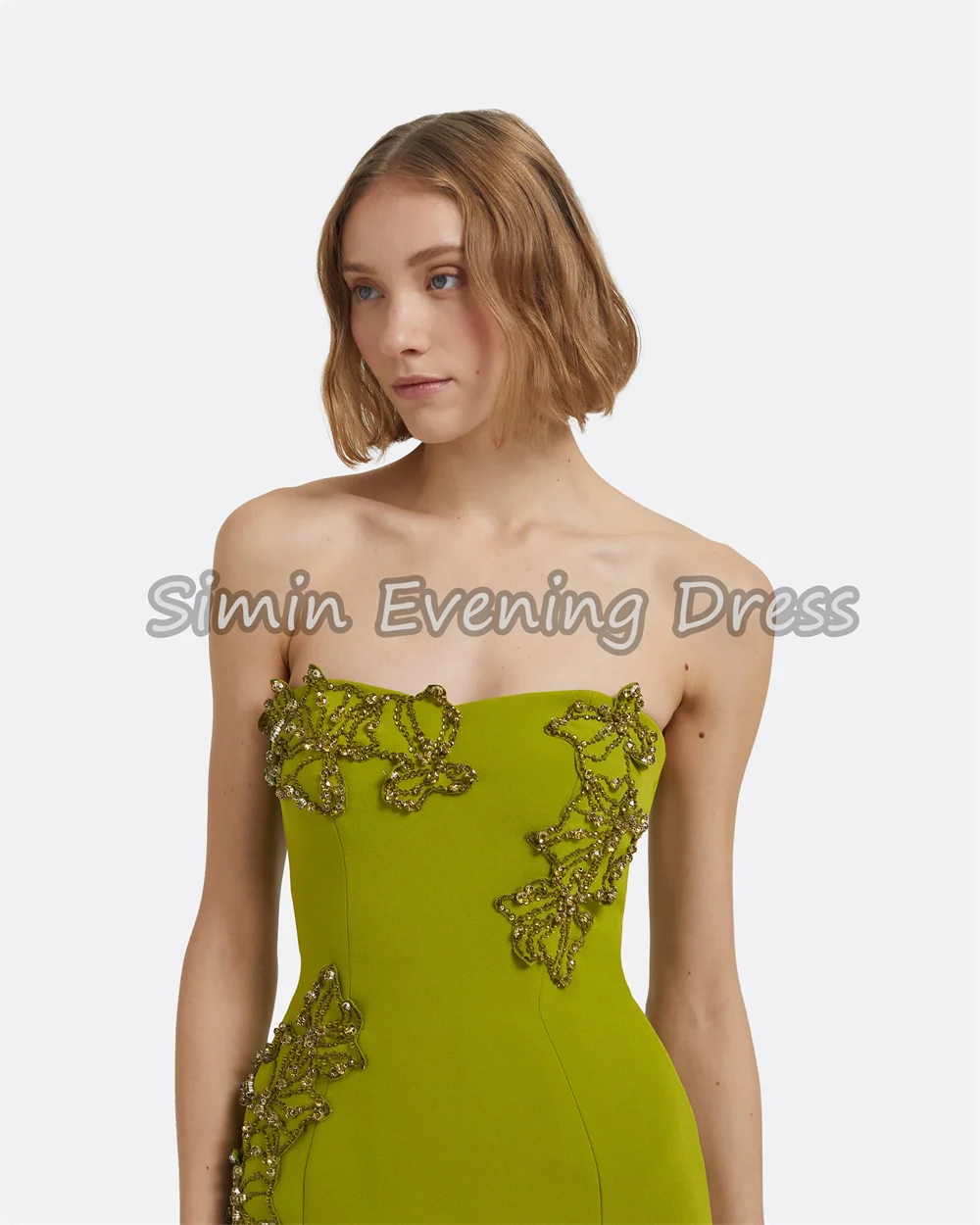 심인 크레이프 스트랩리스 머메이드 플로어 기장 사우디 섹시 이브닝 드레스 여성용 2025 슬리브리스 비딩 드레이핑 파티 드레스