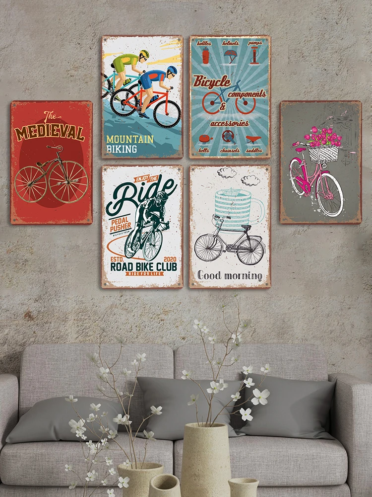 AliExpress Retro Bicycle Poster Metal Tin Sign Plate Vintage Mountain Biking Metal Signs Wall Art Decor for Road Bike Club Garage Bar Pub
