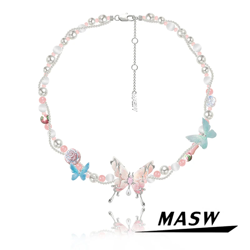 MASW Original Design Spring Summer Style Colorful Butterfly Necklace For Girl Women Party Gift Sweet Temperament Fashion Jewelry