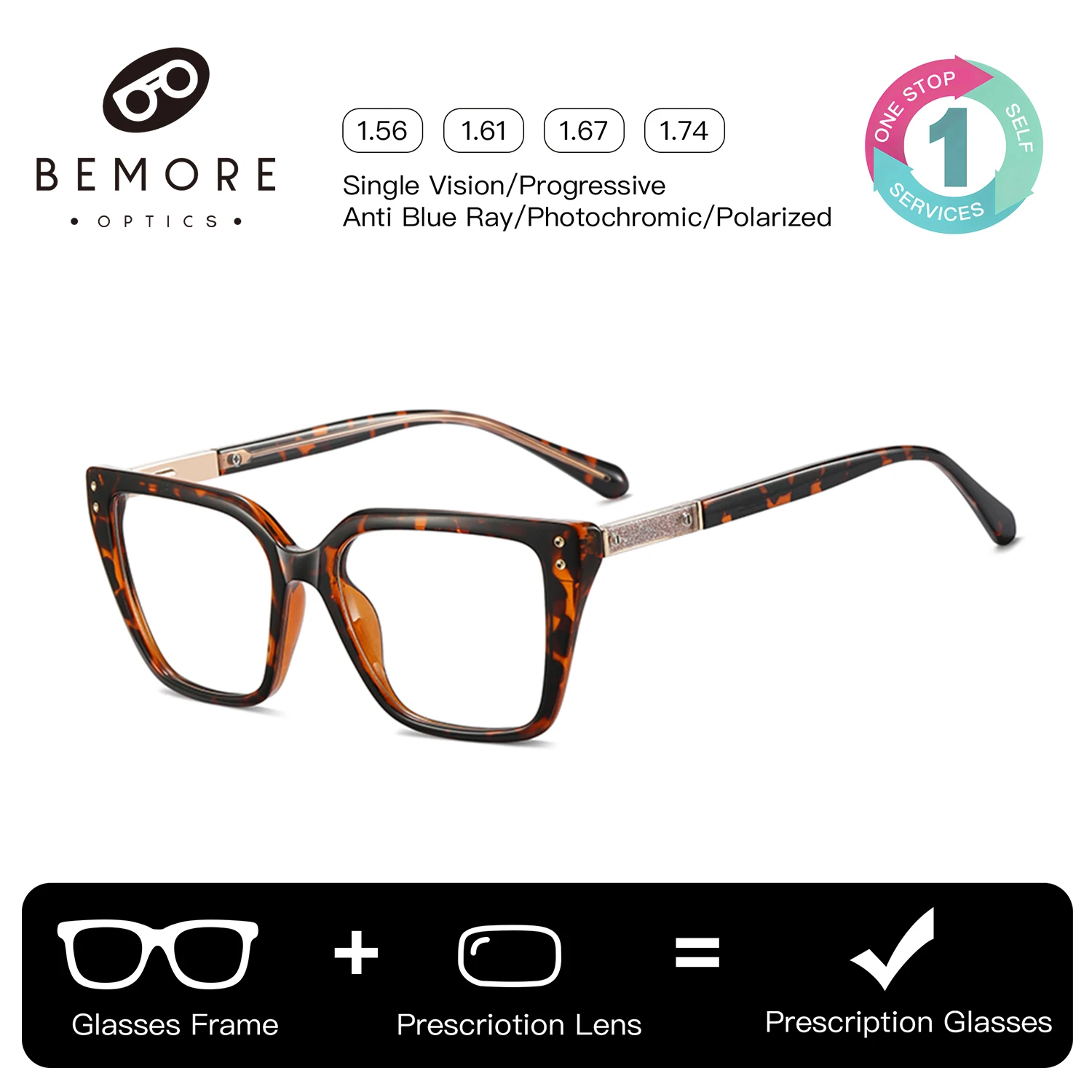 

BEMORE Woman Square Butterfly Handmade Acetate Progressive Glasses Blue Light Blocking Multifocal Prescription Eyeglasses