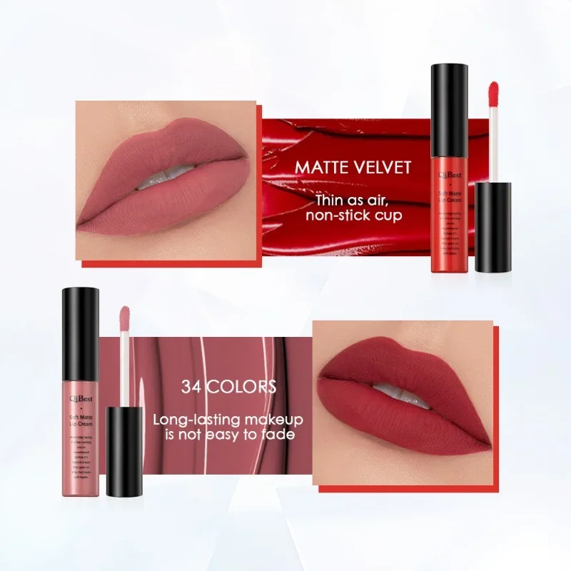 1 lápiz labial líquido mate desnudo resistente al agua brillo de labios duradero terciopelo Sexy esmalte de labios rojo tinte negro lápiz labial maquillaje